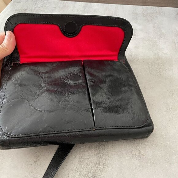 Vintage Hobo International Rectangular Black Leather Zip Crossbody Shoulder Bag - Picture 7 of 12